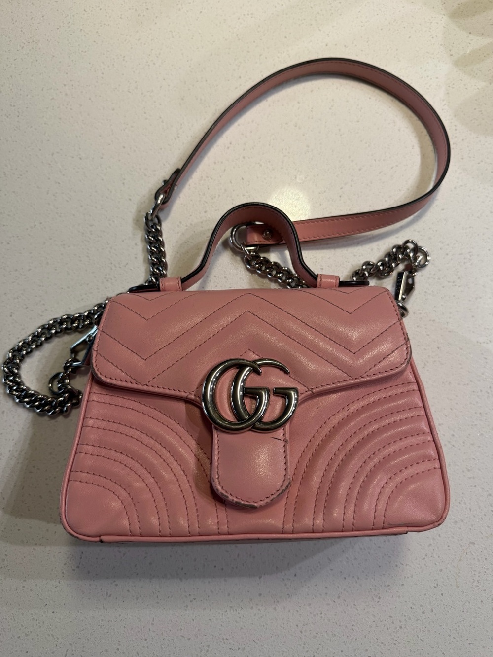 Gucci Pink Mini Top Handle Marmont Shoulder Bag